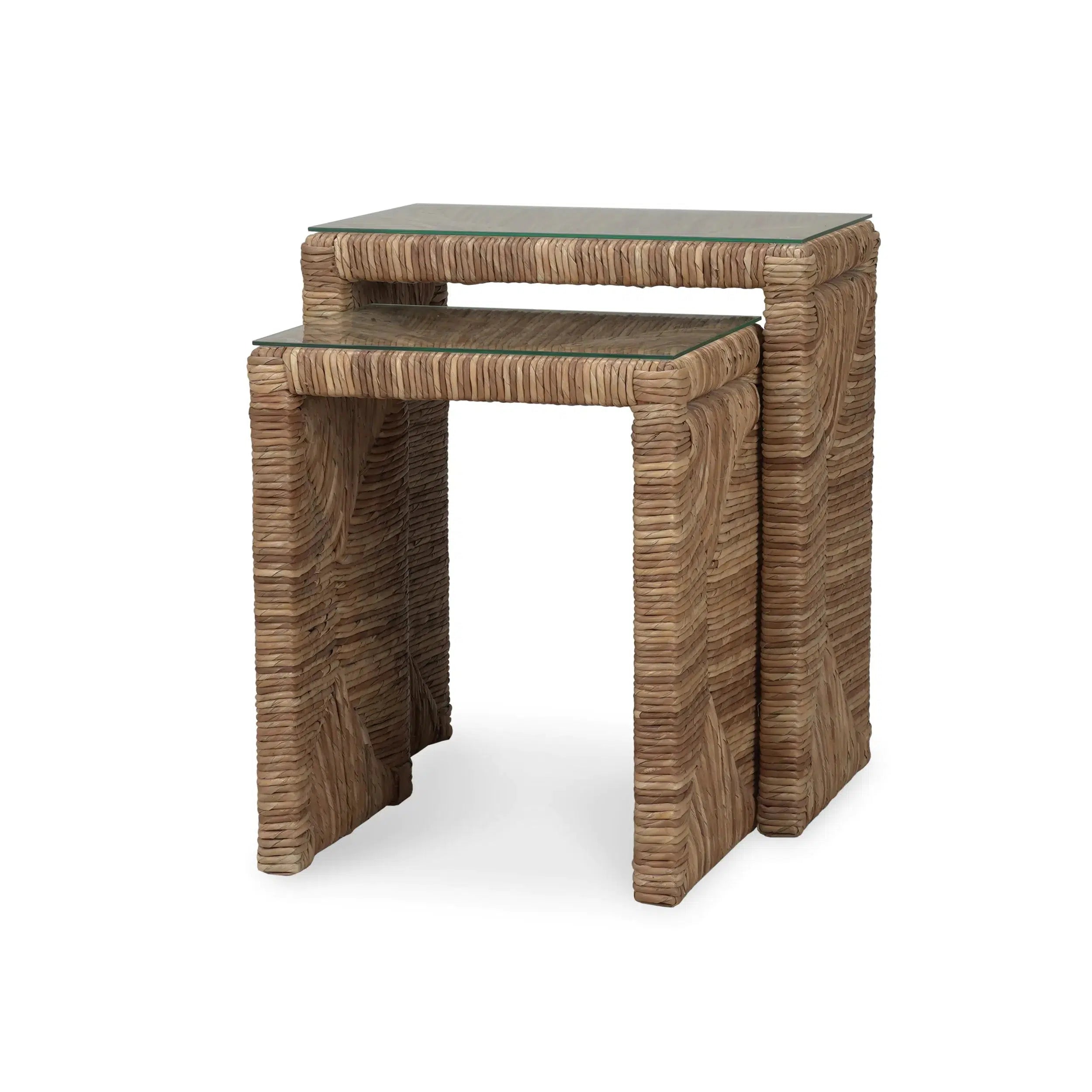Tuscan Rush Nesting Table Set 2 W/ Tempered Glass