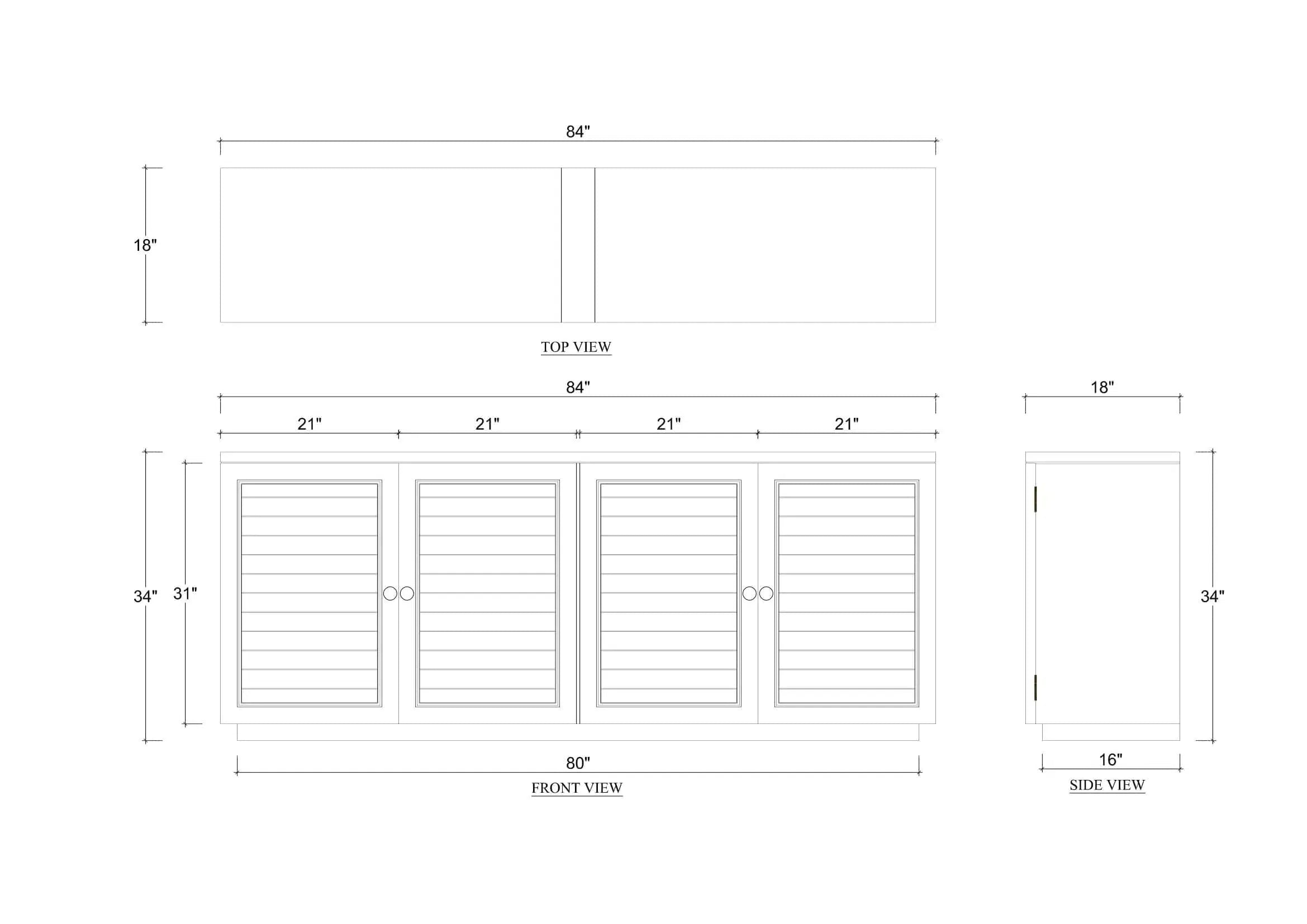 Ocean Blue 4-Door Sideboard with Oxford Shutter Design