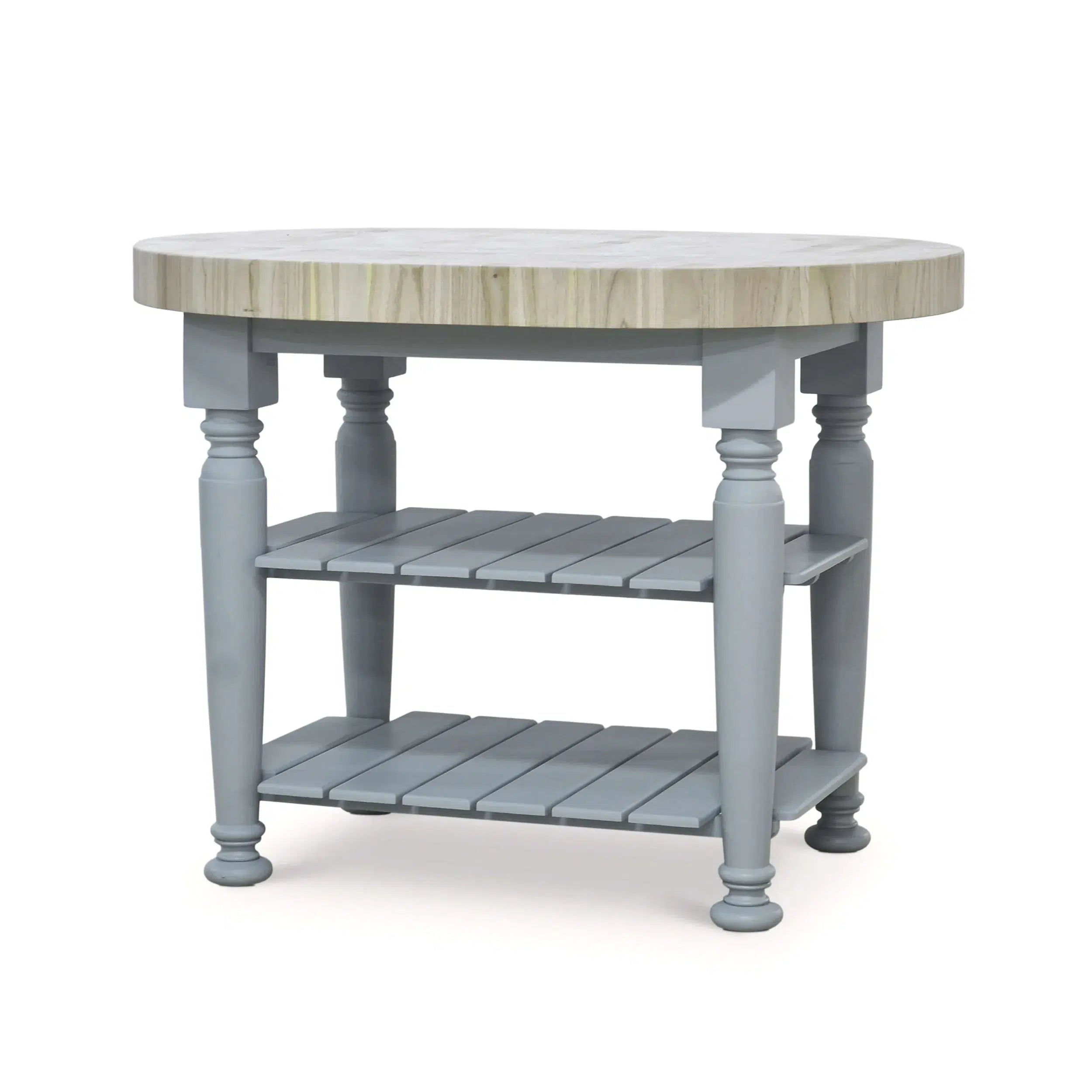 Pale Blue Farmhouse - Style Butcher Block Kitchen Island