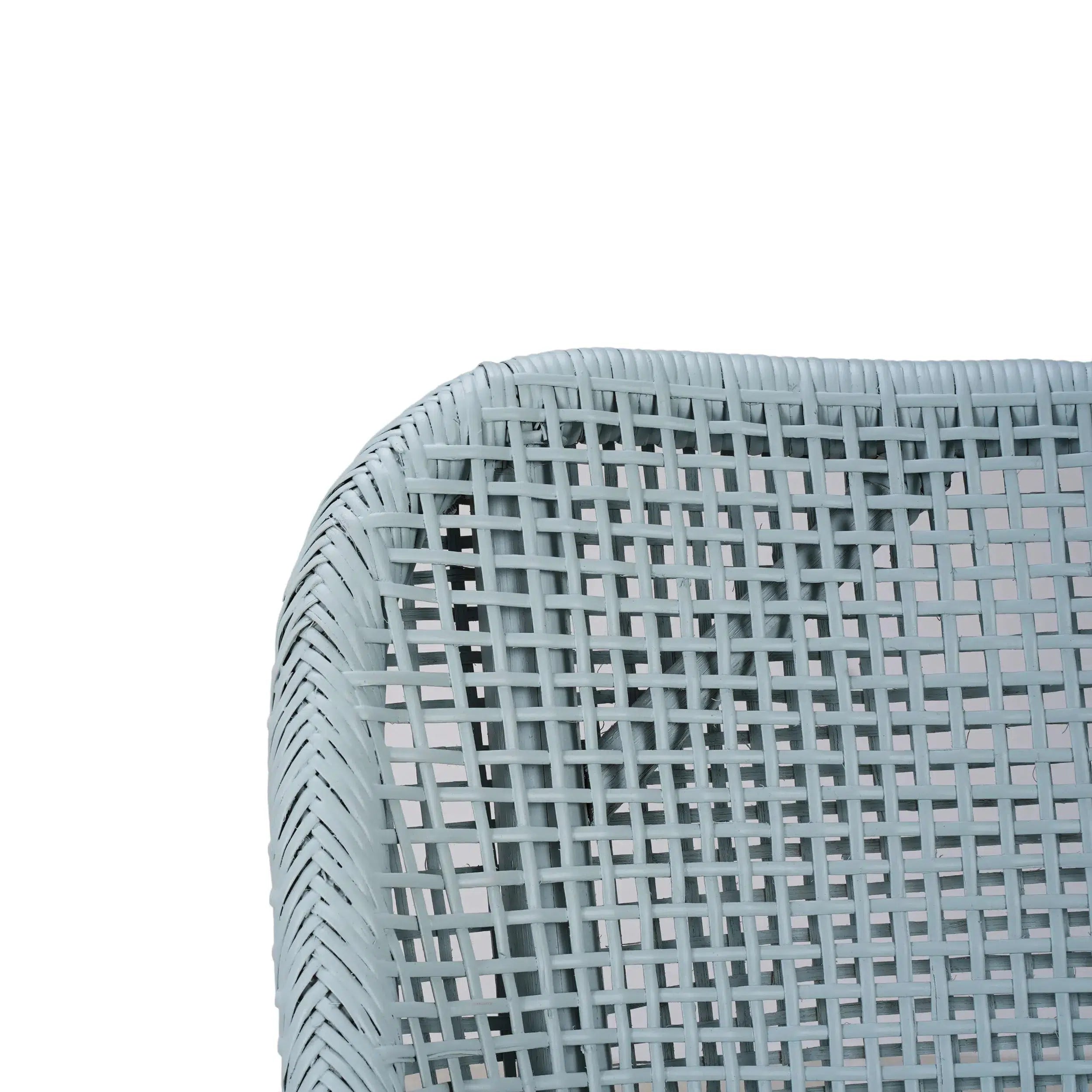 Frosted Blue Rattan Dining Chair with an Arctic White Performance Fabric Cushion - Cristo Design
