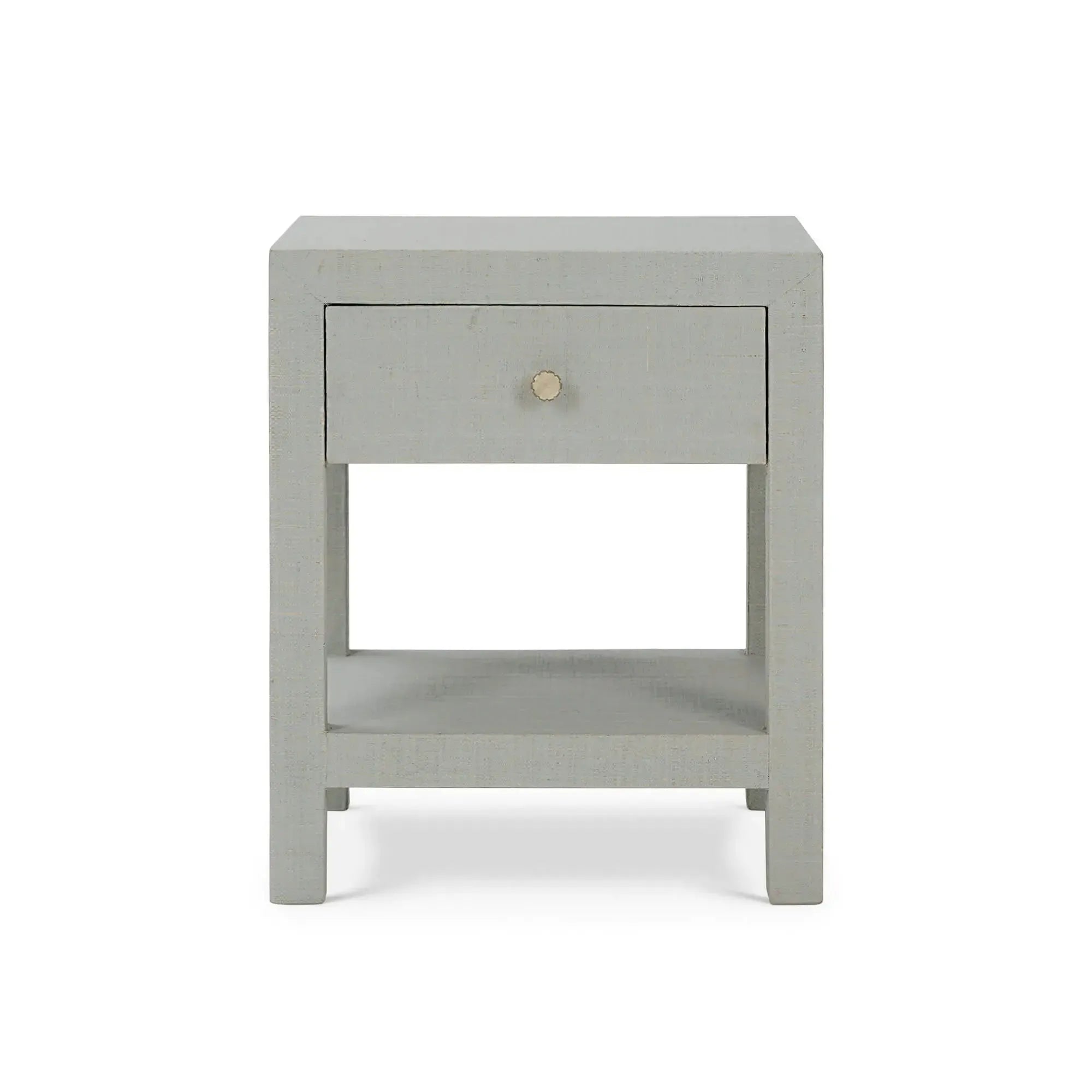 Raffia-Wrapped Kagu Nightstand with 1 Drawer in Pale Blue Wash