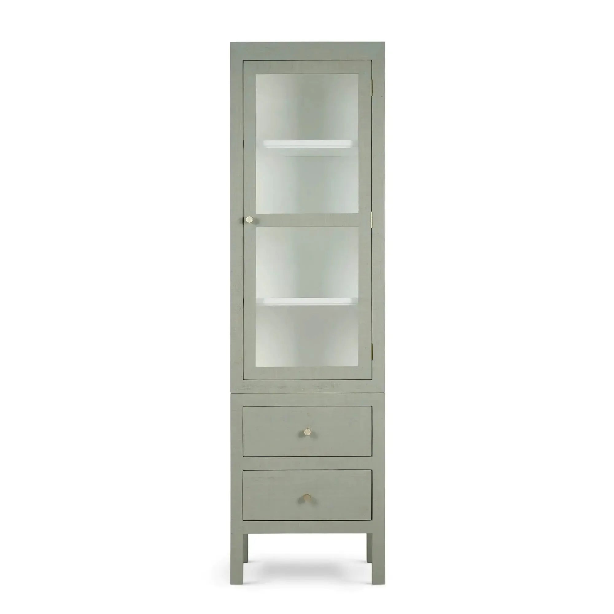Pale Blue Kagu Tall Cabinet Wrapped in Raffia with a True White Interior