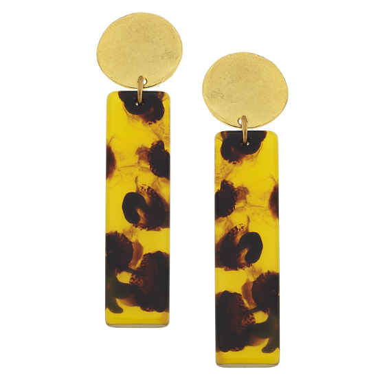 Susan Shaw Handcast Gold Round Top & Tortoise Bar Earrings