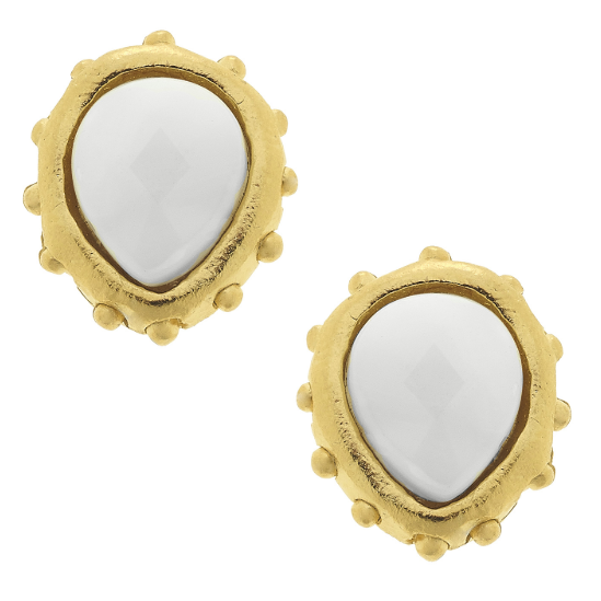 Susan Shaw Handcast Gold White Stud Earrings