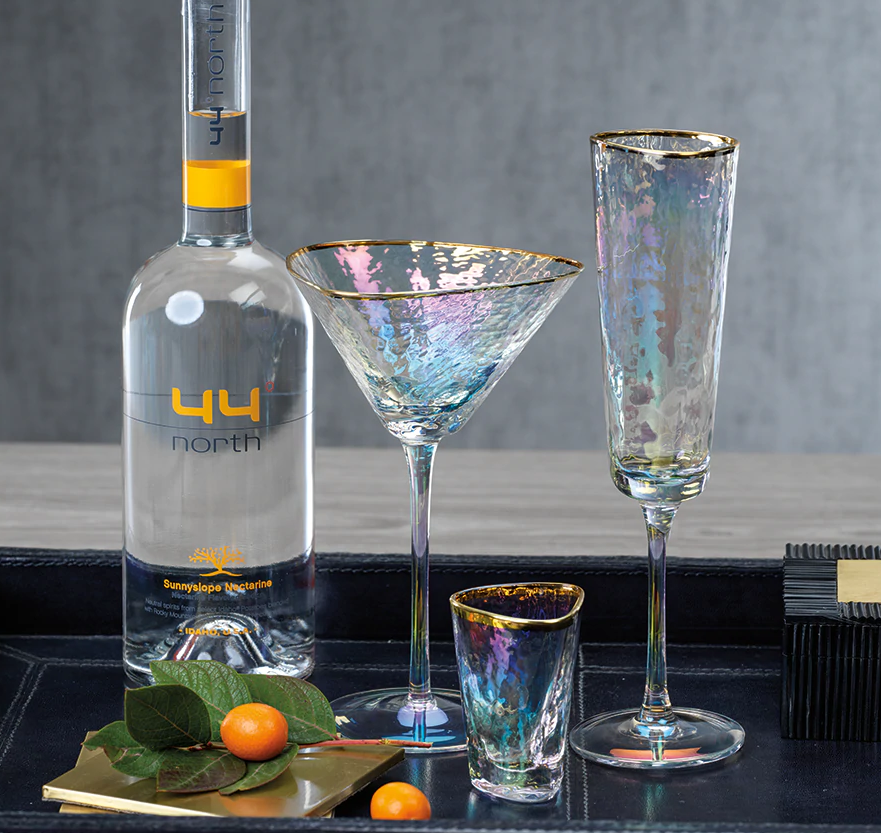 Aperitivo Triangular Martini Glass Lustre Wgold Rim Blue Hand Home 6629