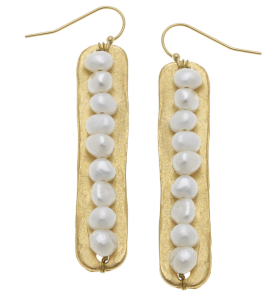 Susan Shaw Genuine Freshwater Pearls on Handcast Gold Bar Earrings