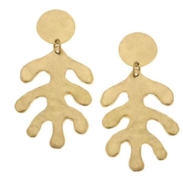 Susan Shaw Handcast Gold Matisse Inspired Leaf Earrings