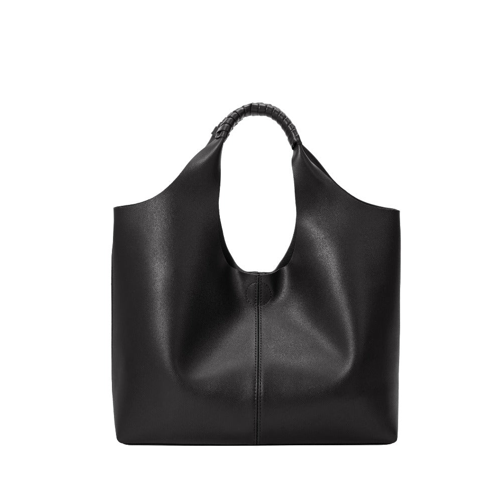 Black Linda Medium Vegan Leather Tote Bag | Melie Bianco