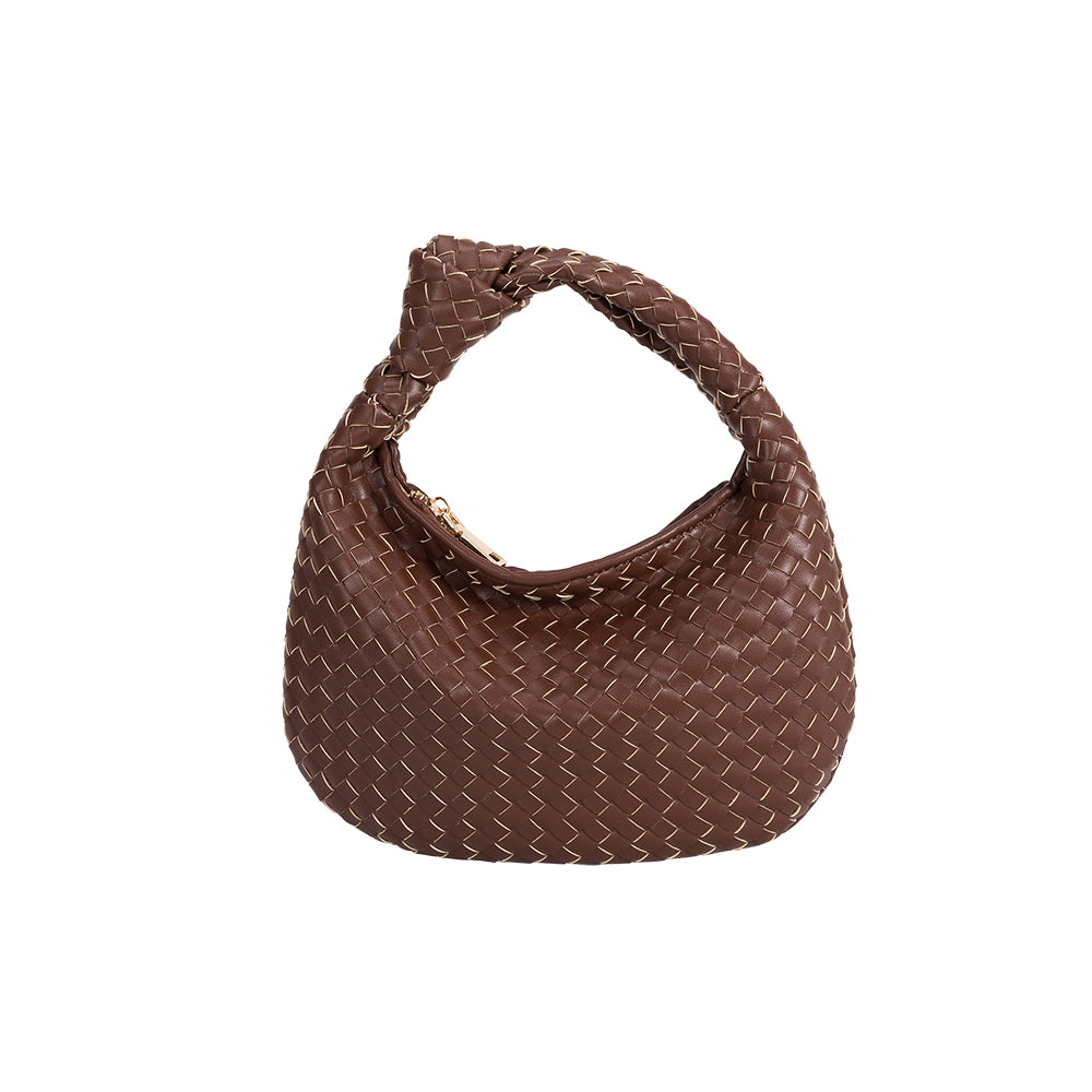 Chocolate Drew Small Vegan Leather Woven Hobo Bag | Melie Bianco