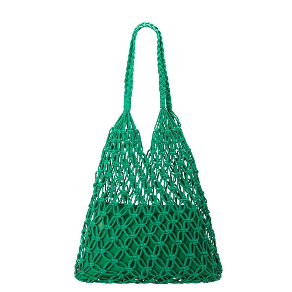 Green Izzy Medium Cotton Woven Bag Shoulder Bag | Melie Bianco