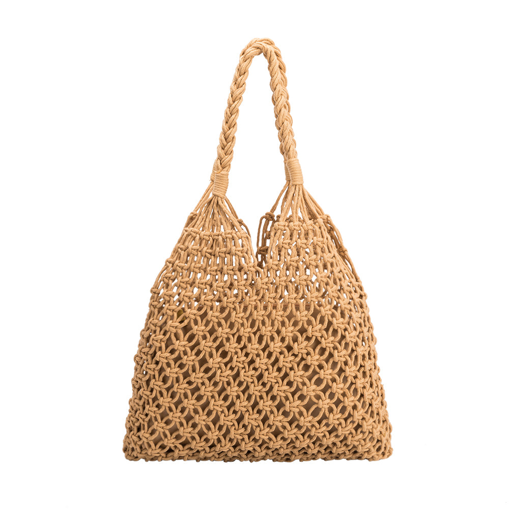 Tan Izzy Medium Cotton Woven Bag Shoulder Bag | Melie Bianco