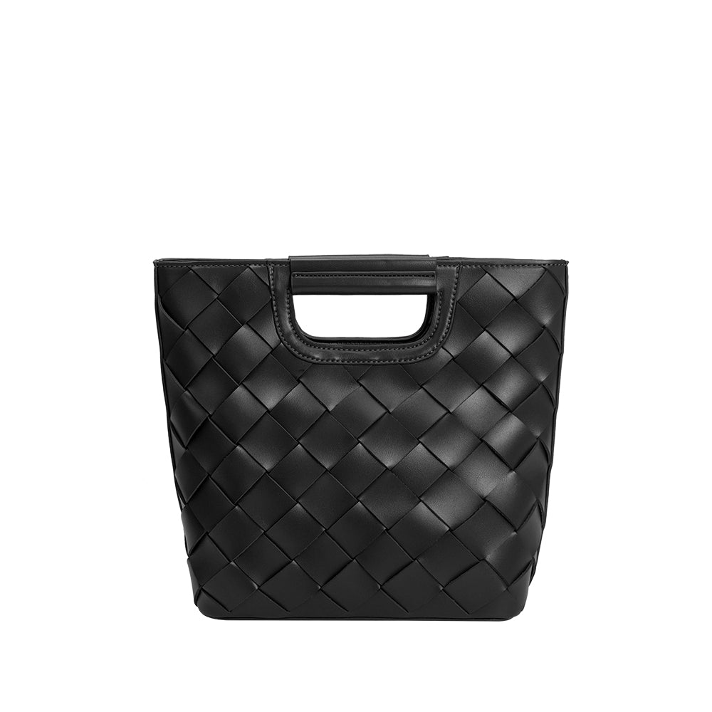 Black Robbie Medium Vegan Leather Top Handle Bag | Melie Bianco