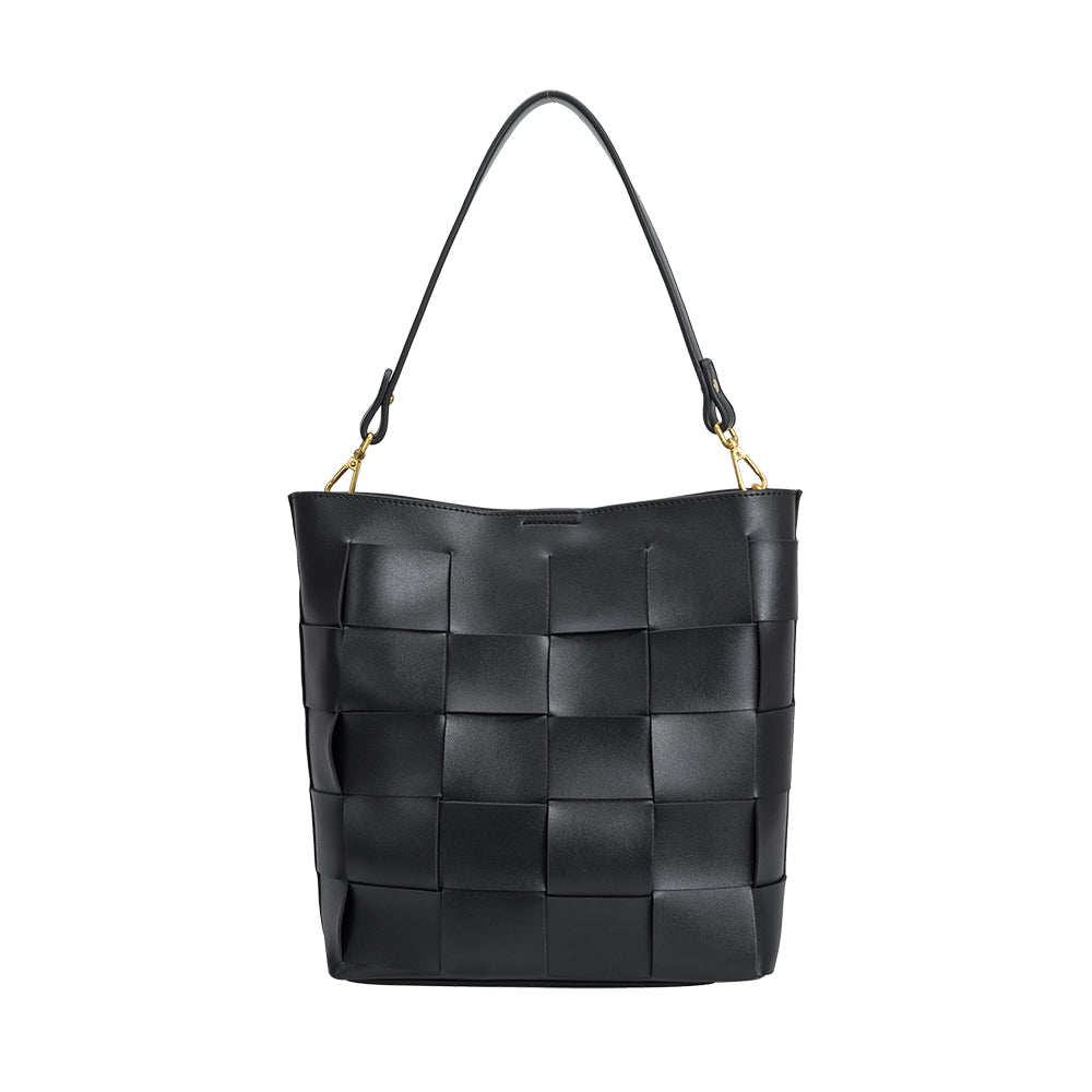 Black Simone Large Vegan Leather Shoulder Tote Bag | Melie Bianco