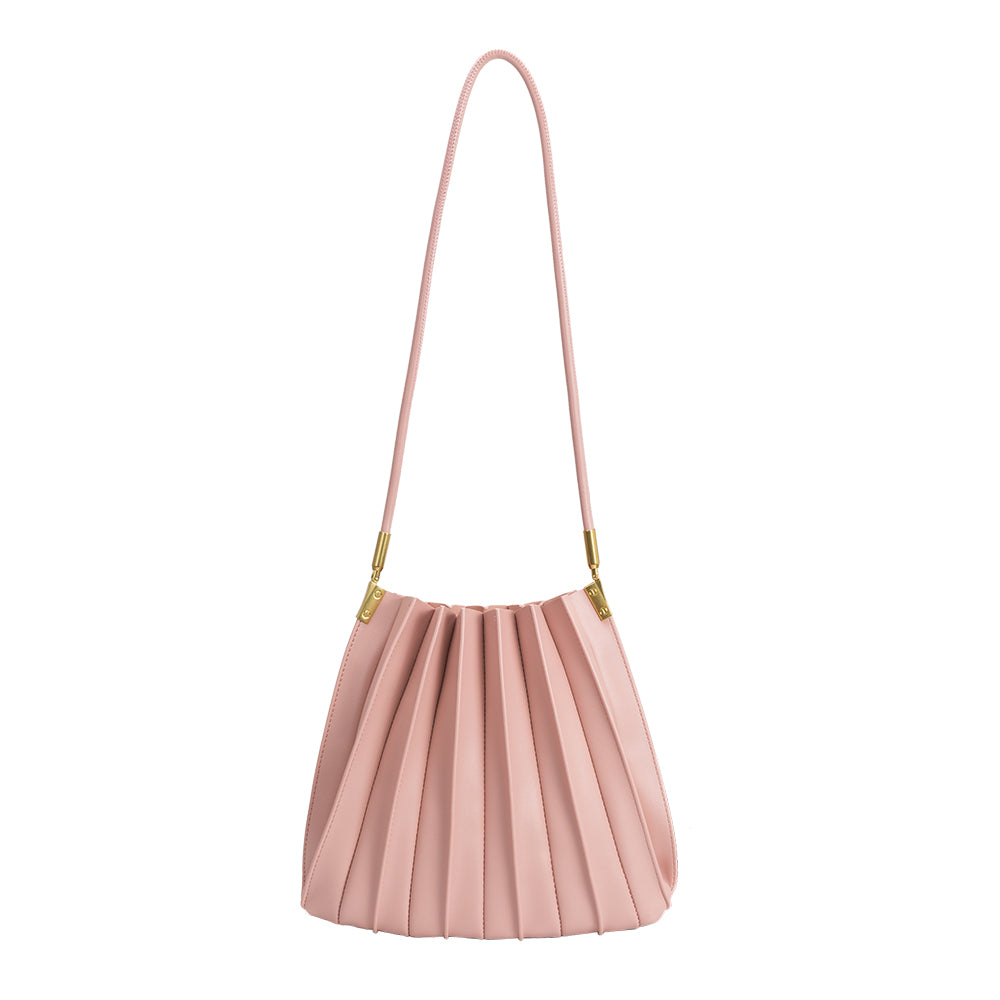 Blush Carrie Medium Vegan Leather Pleated Shoulder Bag | Melie Bianco