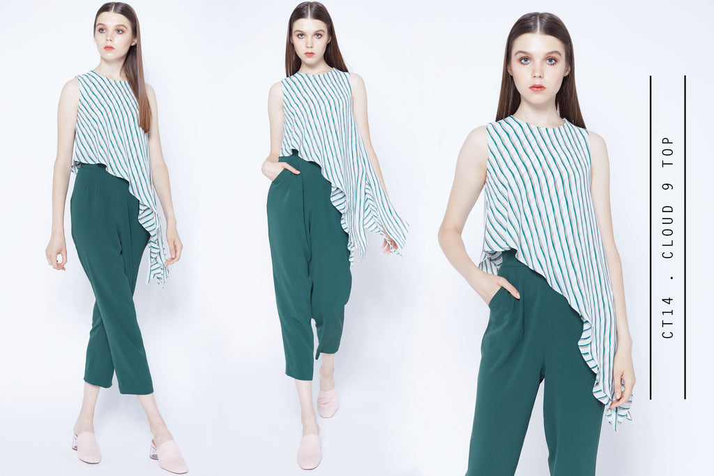 Asymmetrical hem stripes top