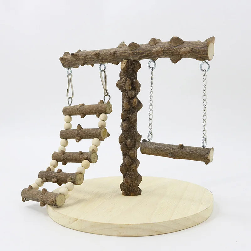 Leuke vogelspeelmat, houten papegaaienspeelplaats met ladder, papegaaientrainingsstandaard en schommel, papegaaienkooi met lange staart, multifunctioneel ontwerp - productkenmerk