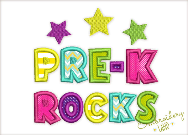 Pre-K Rocks Back to School Applique Embroidery Design