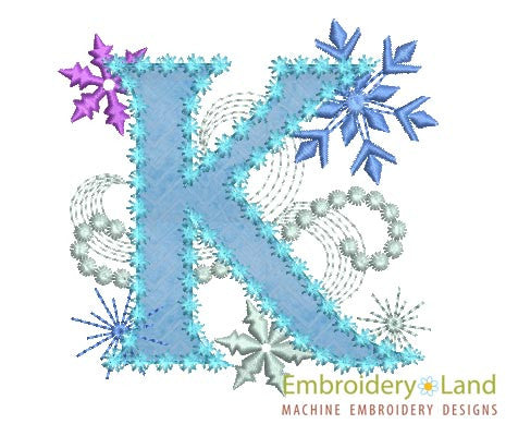 Ice Princess Letter K Frozen Applique Embroidery Design Embroideryland