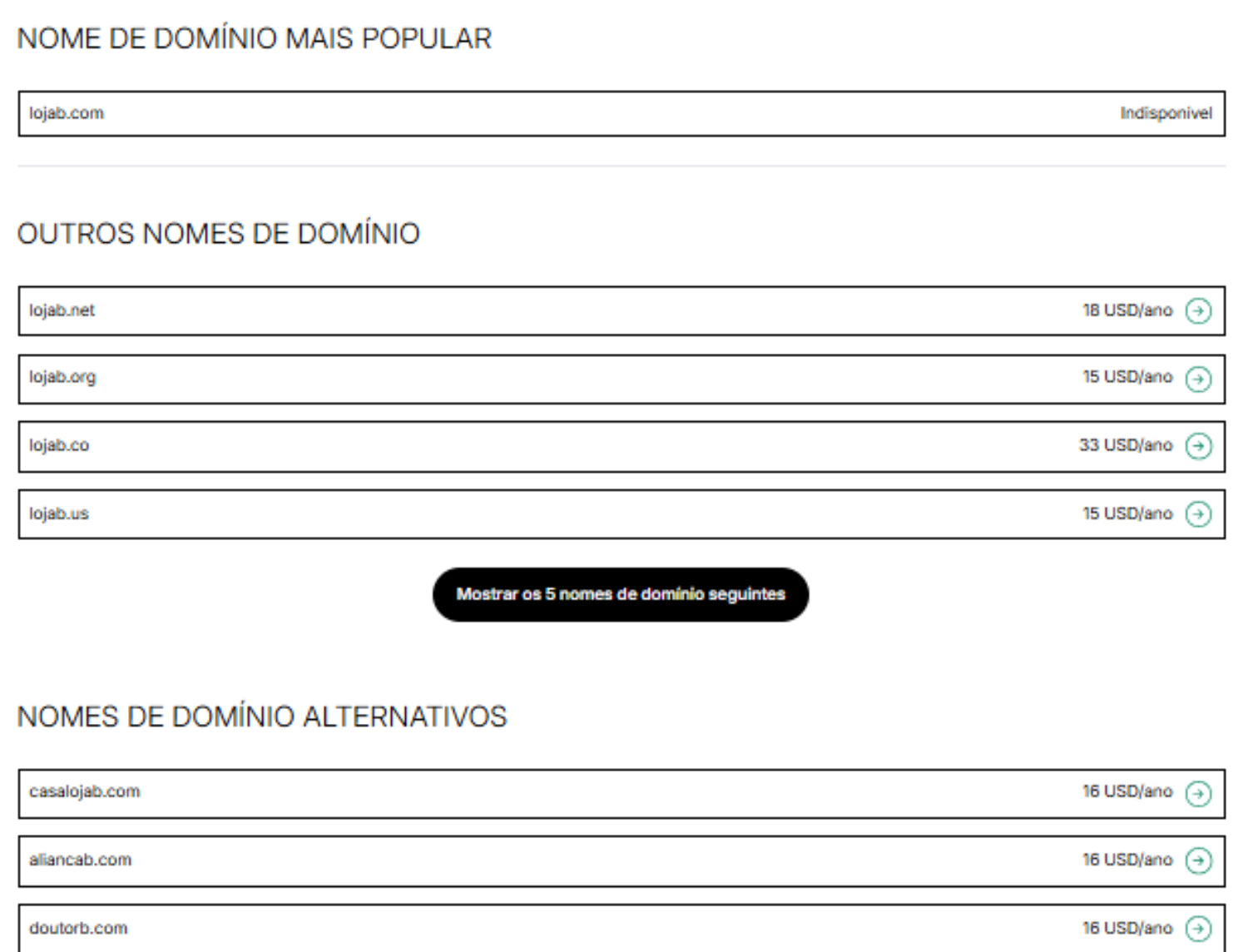 alternativas de nomes de domínio para “shopify.com”.