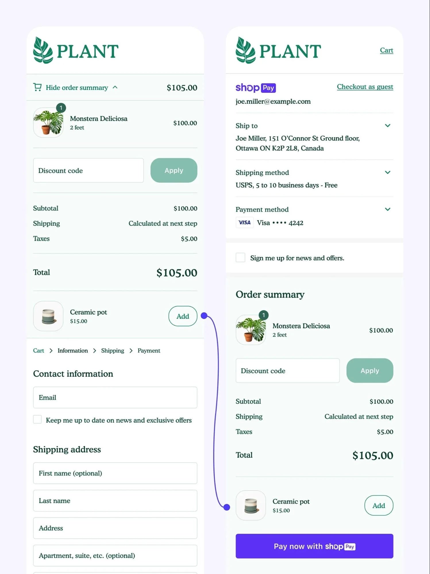 um exemplo de um check-out personalizado da Shopify.