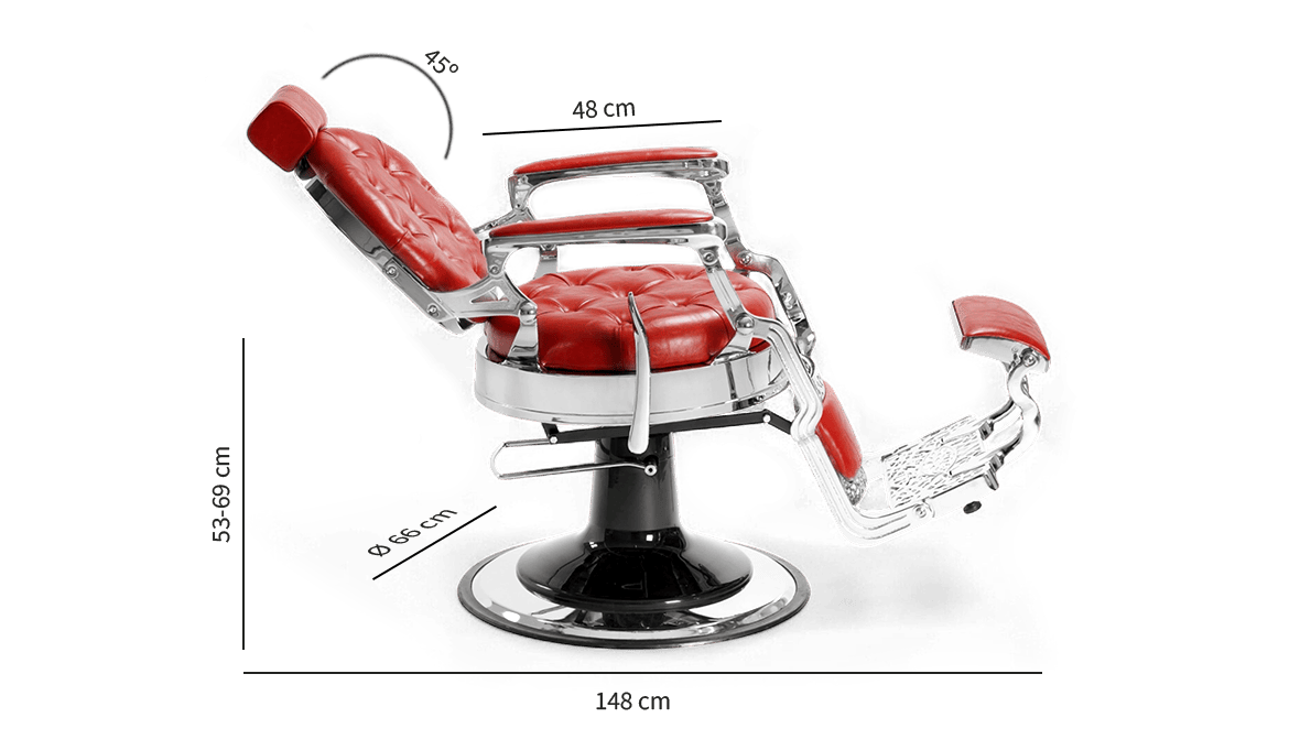 Mack con base cromada plateada y tapicería roja de la marca Dduueet es un sillón para barberías vintage