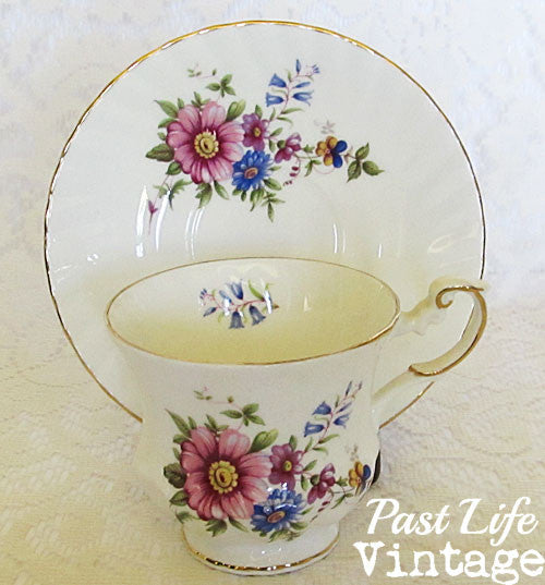 Vintage English Bone China Cup Saucer Wildflowers Queen S Rosina