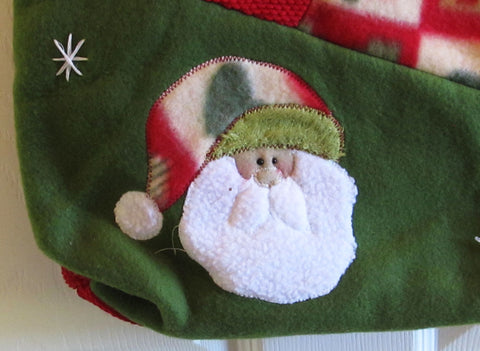 Vintage 90s Textile Folk Art Handbag Tote Christmas Santa Holly Free Shipping