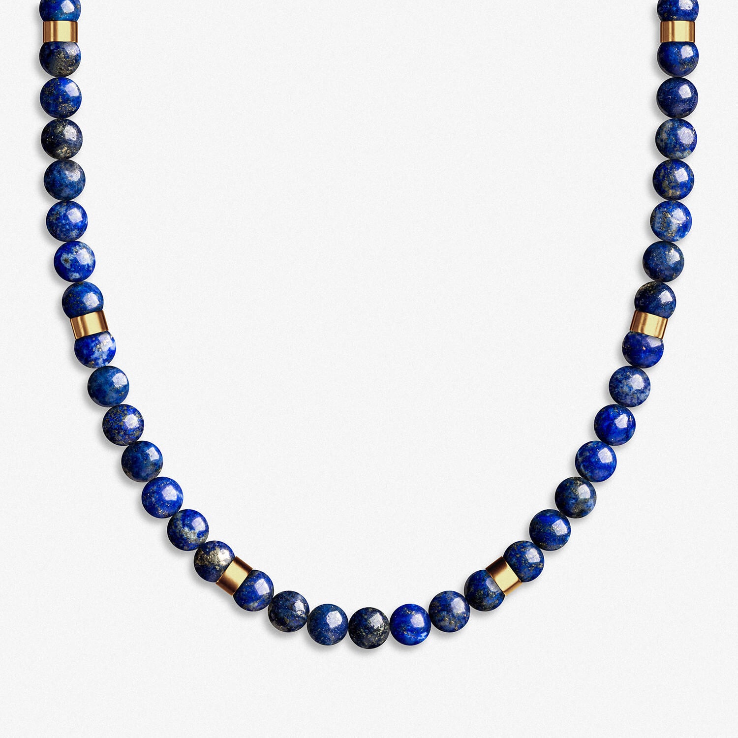 Painted Recycled Paper and Brass Beaded Necklace in Blue - Planetary Blue |  NOVICA
