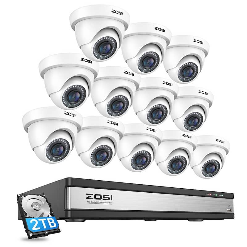 16-Channel 1080p 2TB DVR Security Camera System with 12 Wired Dome Cameras