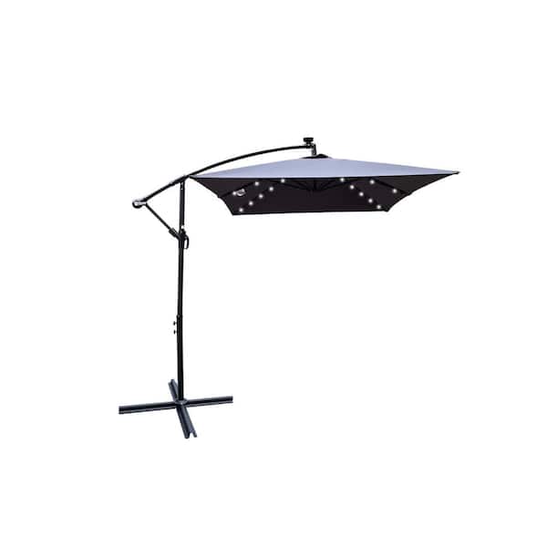 10 ft. Market Patio Outdoor Umbrella Solar Powered LED Lighted Sun Shade Waterproof in Anthracite