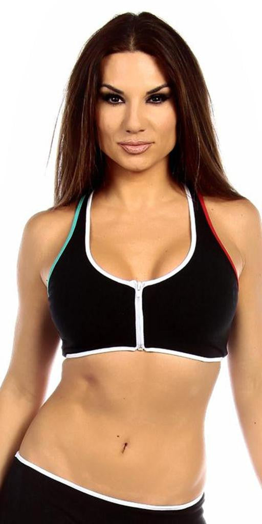 white zip front sports bra