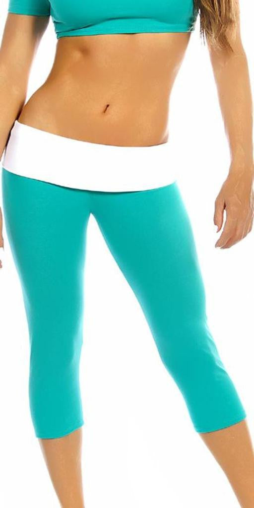 Sexy Roll Down Sport Band Stretch to Fit Shred Capri Yoga  Leggings - Black/White - Small: Clothing, Shoes & Jewelry