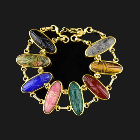Vintage Wide Gold Fill Carved Scarab Bracelet - Boylerpf