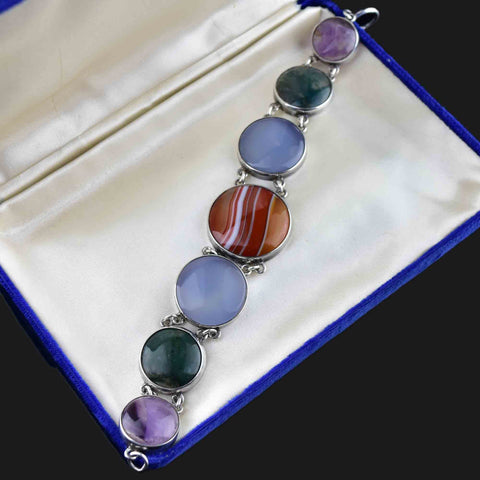 Vintage Scottish Banded Agate Amethyst Chalcedony Bracelet - Boylerpf