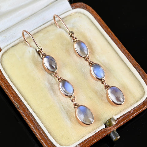 Victorian Style 10K Rose Gold Moonstone Earrings - Boylerpf