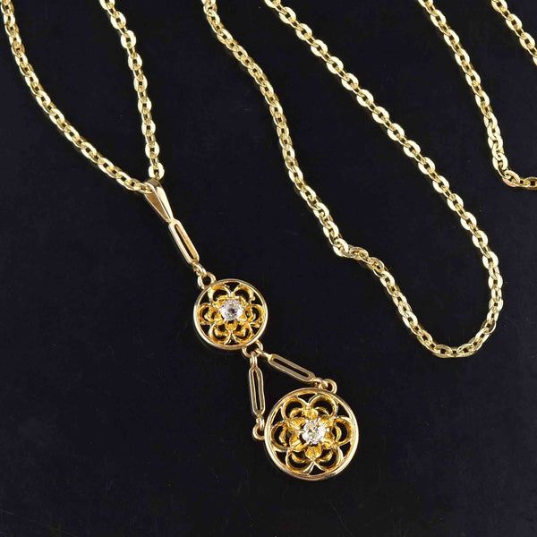 Edwardian 14K Gold Mine Cut Diamond Pendant Necklace – Boylerpf