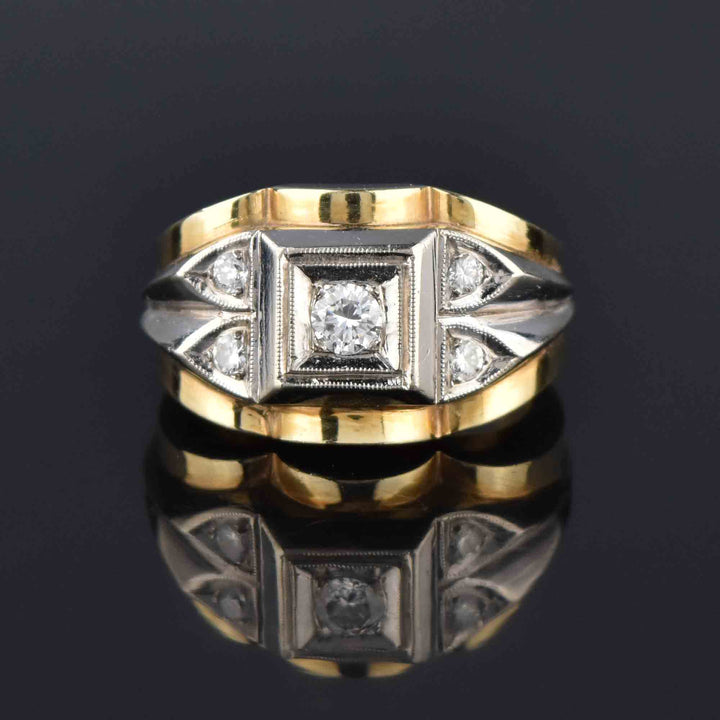 Mens Diamond Art Deco Style Signet Ring in 14K Gold – Boylerpf