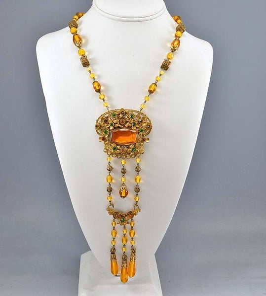 Vintage Emerald Amber Glass Czech Art Deco Necklace – Boylerpf