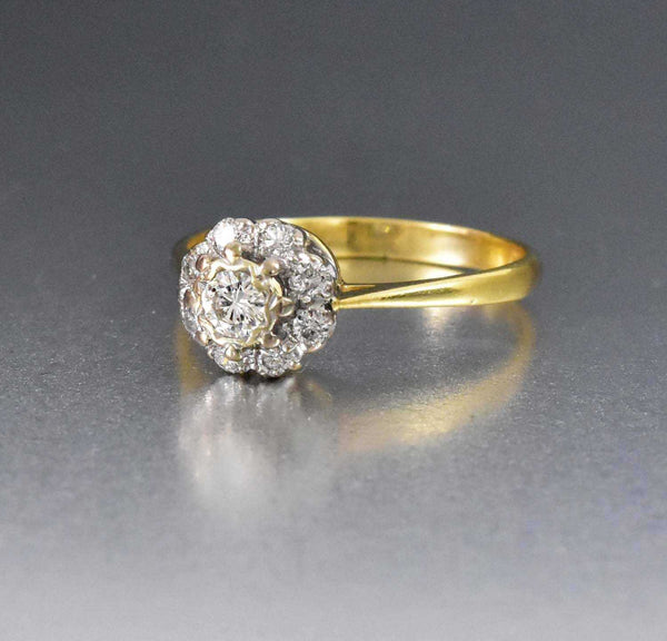 Diamond Cluster Vintage 18K Gold Engagement Ring Boylerpf