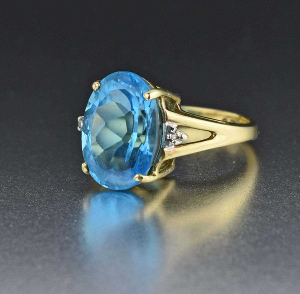 Retro 10K Yellow Gold Vintage Diamond Topaz Ring | Boylerpf