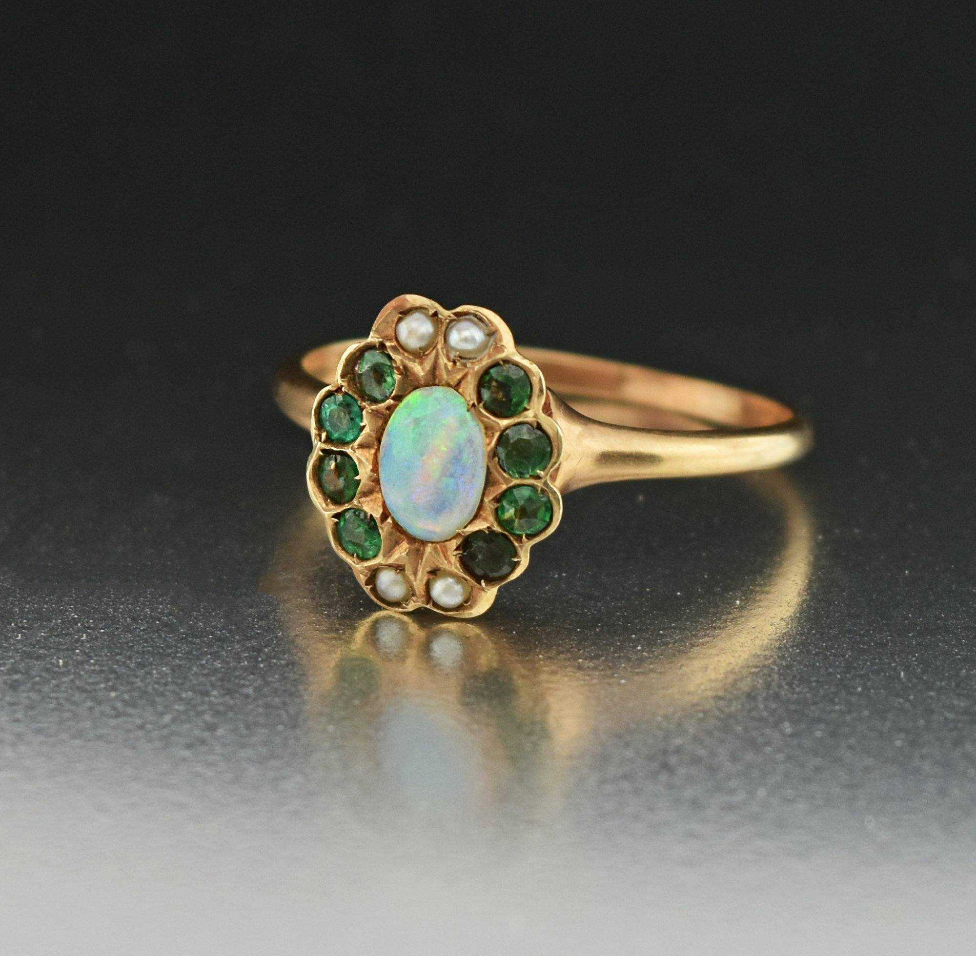 Antique Pearl Emerald and Opal Ring Boylerpf