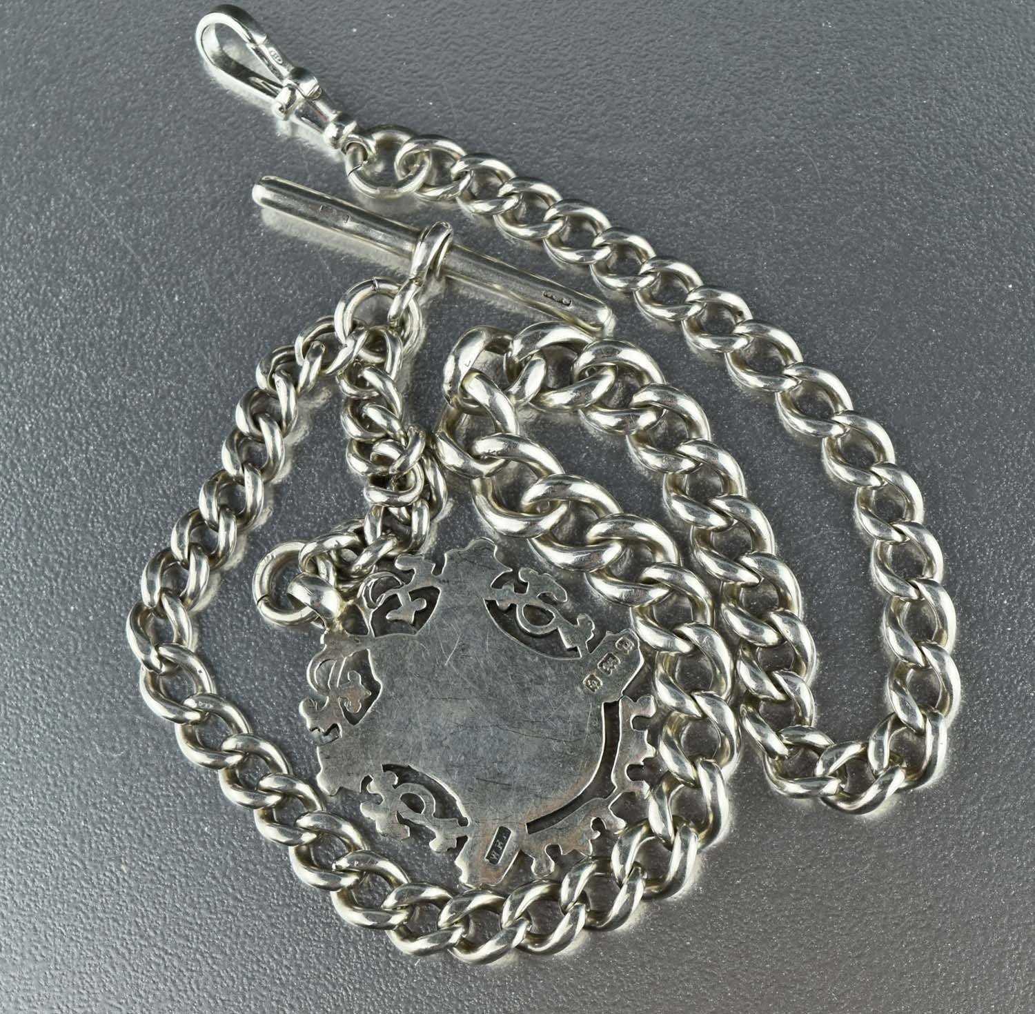 Antique Sterling Silver Watch Chain & Fob Edwardian 1910s Boylerpf