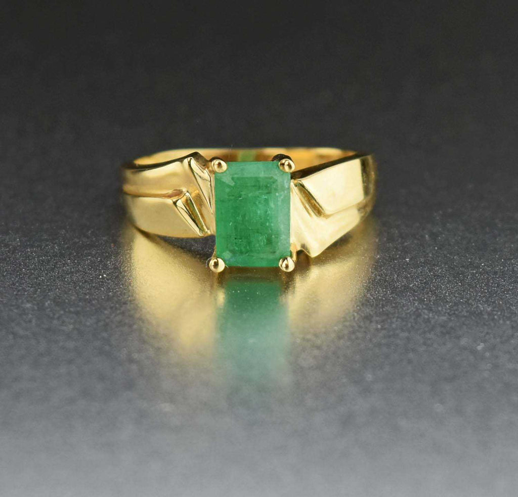 Retro 14K Gold Vintage Emerald Ring 