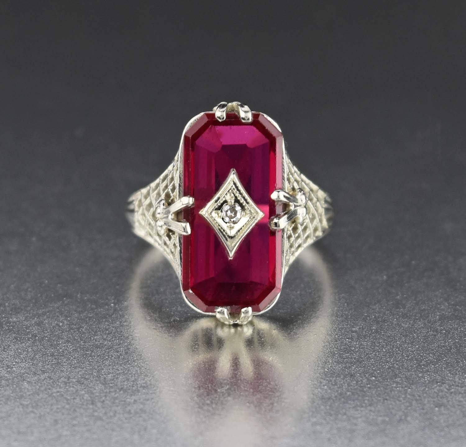 14K White Gold Vintage Diamond Ruby Ring – Boylerpf