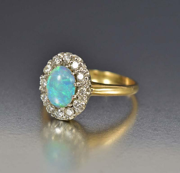 Estate 14K Gold Diamond Halo Opal Engagement Ring Boylerpf