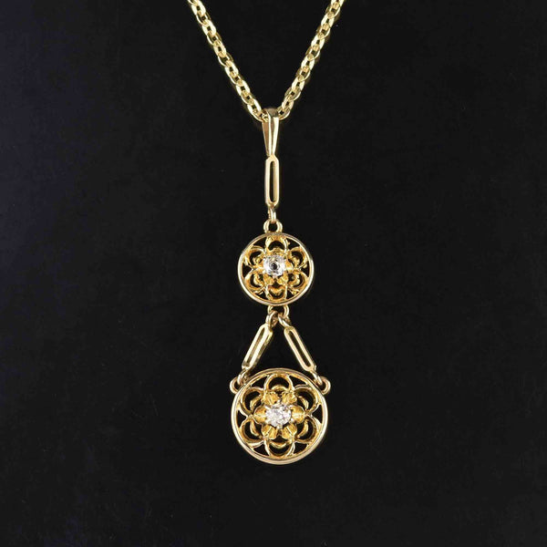 Edwardian 14K Gold Mine Cut Diamond Pendant Necklace – Boylerpf