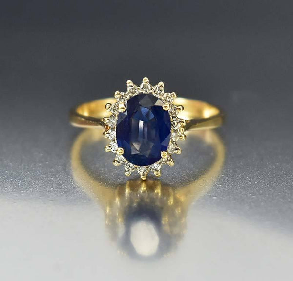 Vintage Estate 14K Gold Sapphire Diamond Halo Ring Boylerpf