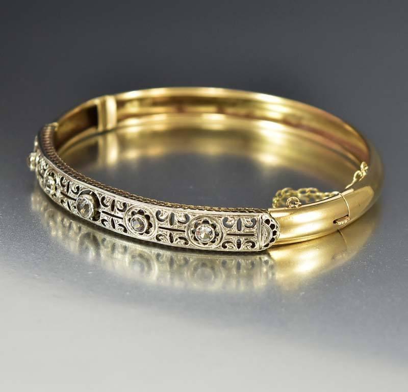Art Deco Gold Rock Crystal Bangle Bracelet Kollmar Jourdan – Boylerpf