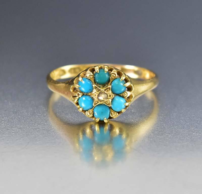 Antique Victorian Diamond Turquoise Cluster Ring Engagement – Boylerpf