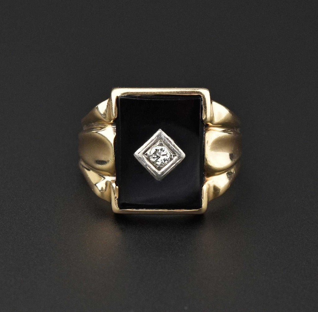 Vintage Mens Gold Diamond Onyx Ring Boylerpf